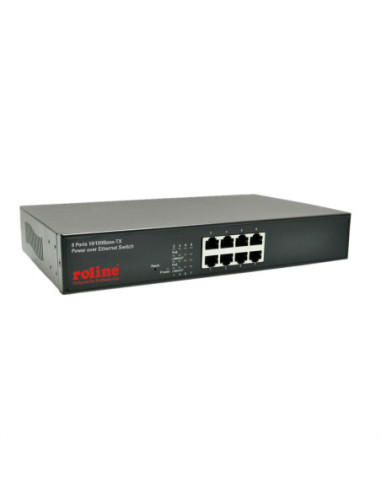 Przełącznik ROLINE PoE Fast Ethernet, 8 portów (8x PoE), wejście 19