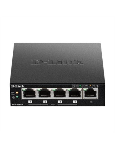 D-Link DES-1005P 5-portowy przełącznik PoE Fast Ethernet do komputerów stacjonarnych
