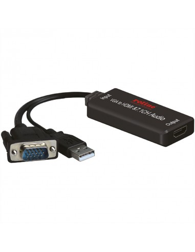 Adapter kablowy, VGA + Audio - HDMI, M / F, (konwerter audio 7.1CH)-Roline