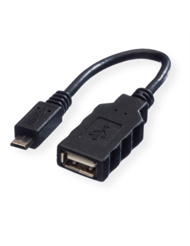 ROLINE USB 2.0 Kabel, USB A żeński - Micro USB B męski, OTG, 0,15 m