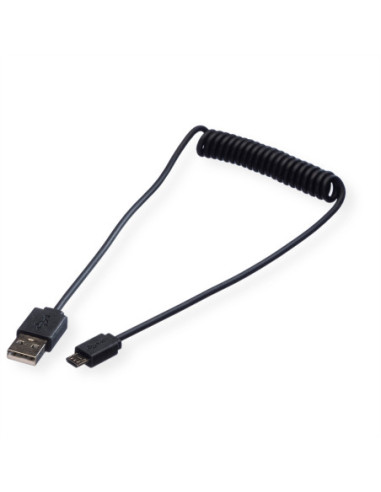 ROLINE USB 2.0 Spiraalkabel, A męski - Micro B męski, 1 m