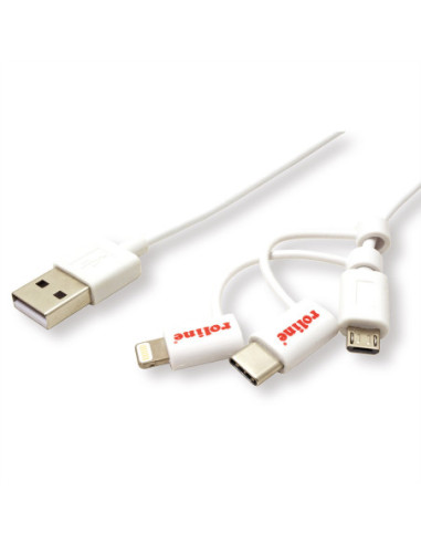 ROLINE Kabel USB 2.0 lightning do synchronizacji i ładowania typu A - typu C / 8-pin / USB MicroB, biały, 1 m