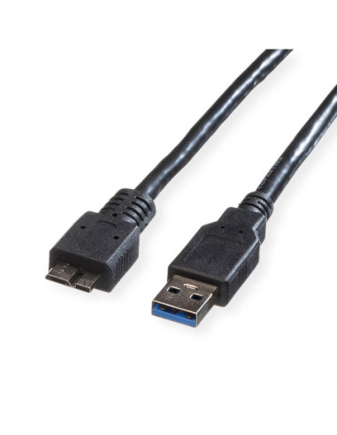 Kabel ROLINE USB 3.2 Gen 1, typ, A M - Micro B M, czarny, 0,8 m
