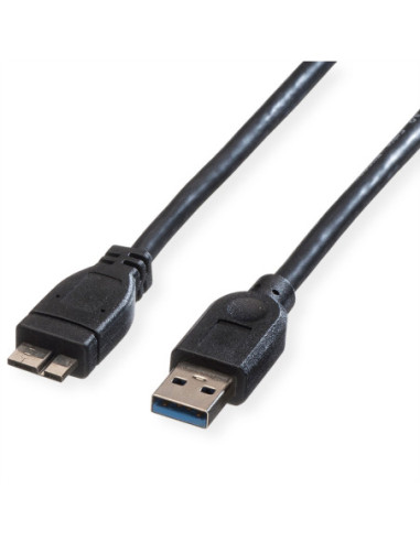 Kabel ROLINE USB 3.2 Gen 1, typ, A M - Micro B M, czarny, 0,15 m