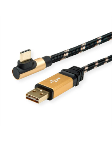 ROLINE GOLD USB 2.0 Kabel, USB A męski odwracalny - USB C 90° męski, 0,8 m