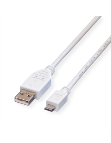 VALUE USB 2.0 Kabel, USB A Male - Micro USB B Male, wit, 0,8 m