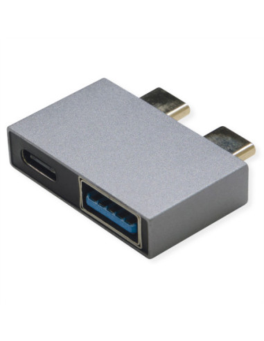 Adapter ROLINE USB 3.2 Gen 2, 2x USB typu C - 1x typu A + 1x typu C, M/F, srebrny