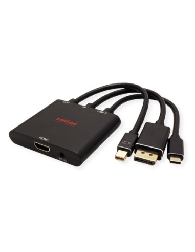 Kabel adaptera ROLINE Mini DisplayPort / DisplayPort / Typ C - HDMI, aktywny, 0,15 m