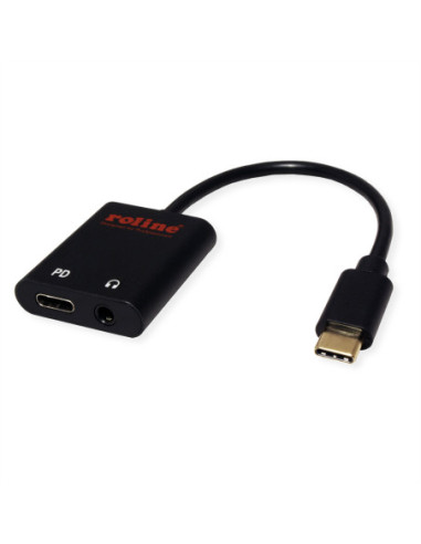 ROLINE Adapter USB typu C - 3,5 mm audio + typ C (PD), męski/żeński, 0,13 m