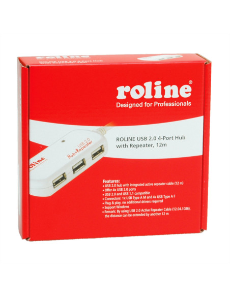 ROLINE 4-portowy koncentrator USB 2.0 z repeaterem, 12 m