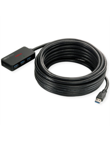 ROLINE 4-portowy koncentrator USB 3.2 Gen 1 z repeaterem, czarny, 10 m