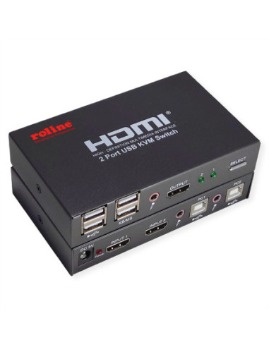 Przełącznik KVM ROLINE, 2 komputery, HDMI 4K, USB