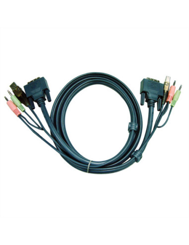 ATEN 2L-7D02U Kabel KVM DVI-D (pojedyncze łącze), USB, audio, zwart, 1,8 m