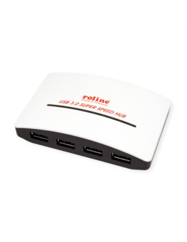 Koncentrator ROLINE USB 3.2 Gen 1, czarno-biały, 4 porty, z zasilaczem