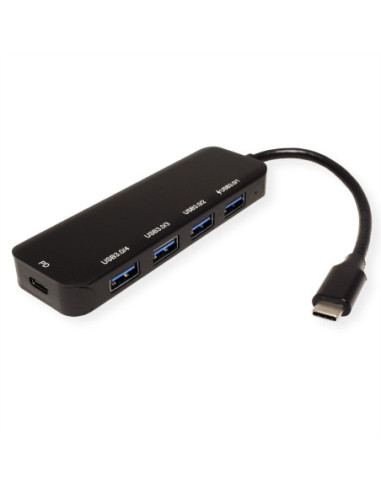 VALUE Hub USB 3.2 Gen 1, 4-portowy, kabel połączeniowy typu C, z 1 portem PD