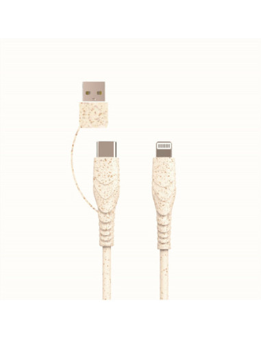 BIOnd Kabel USB-C / Lightning i USB-A 3,5A Eco-friendly recykling 1,2 m