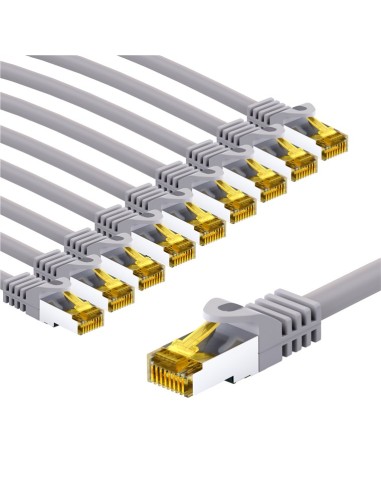 RJ45 kabel krosowy CAT 6A S/FTP (PiMF), 500 MHz, z CAT 7 kable surowym, 5 m, szary, zestaw 10 - Długość kabla 5 m