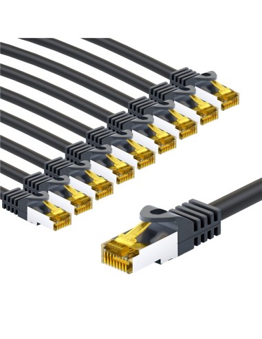 RJ45 kabel krosowy CAT 6A S/FTP (PiMF), 500 MHz, z CAT 7 kable surowym, 3 m, czarny, zestaw 10 - Długość kabla 3 m