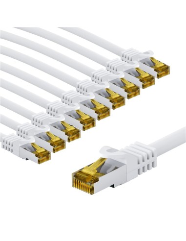 RJ45 kabel krosowy CAT 6A S/FTP (PiMF), 500 MHz, z CAT 7 kable surowym, 1 m, biały, zestaw 10 - Długość kabla 1 m