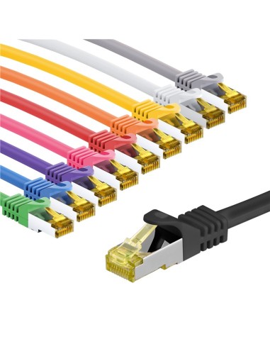 RJ45 kabel krosowy CAT 6A S/FTP (PiMF), 500 MHz, z CAT 7 kable surowym, 1 m, zestaw w 10 kolorach