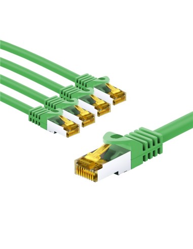 RJ45 kabel krosowy CAT 6A S/FTP (PiMF), 500 MHz, z CAT 7 kable surowym, 3 m, zielony, zestaw 5 - Długość kabla 3 m