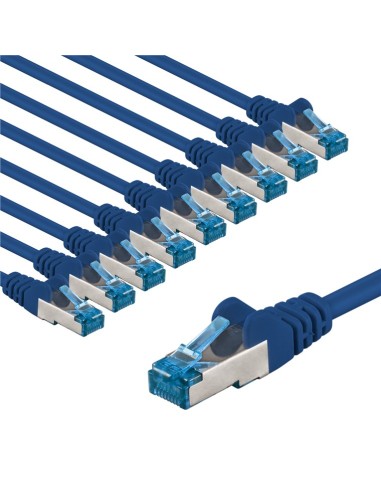 CAT 6A kabel krosowy, S/FTP (PiMF), 1 m, niebieski, zestaw 10 - Długość kabla 1 m