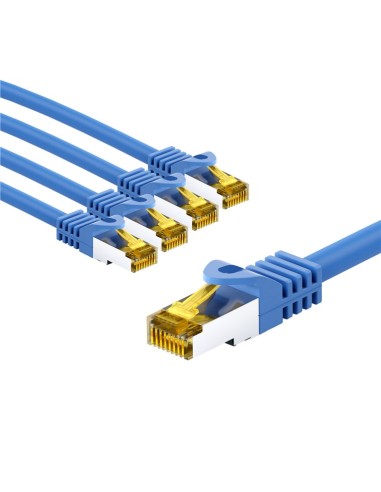 RJ45 kabel krosowy CAT 6A S/FTP (PiMF), 500 MHz, z CAT 7 kable surowym, 2 m, niebieski, zestaw 5 - Długość kabla 2 m