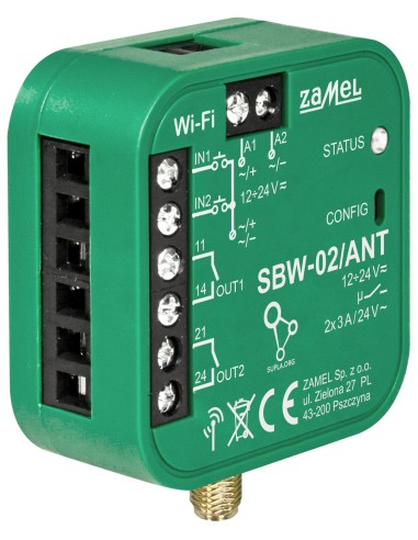 INTELIGENTNY STEROWNIK BRAM I DRZWI SBW-02/ANT Wi-Fi, 12 ... 24 V AC/DC ZAMEL