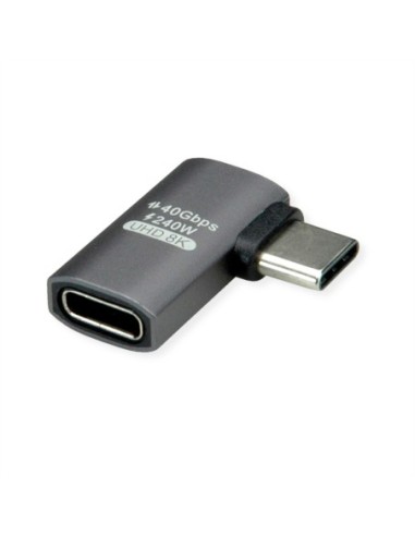 Adapter ROLINE, USB4 Gen 3x2, aluminiowy, płaski 90°, typ C, M/F, srebrny