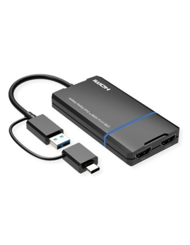 VALUE Adapter USB 3.2 Gen 1 (USB-A lub USB-C) do 2x HDMI, 4K@30Hz + 1080P@60Hz