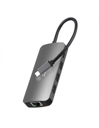 8 in 1 USB-C HUB PRO - Wielofunkcyjny koncentrator USB-C, porty: 3xUSB-A 3.0, 1xUSB-C PD, RJ45 LAN, HDMI 4K, czytnik kart SD i m
