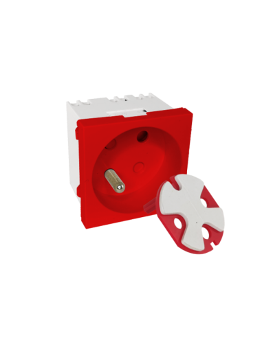 Modularne gniazdo elektryczne 2P+Z, 45x45, DATA z kluczem, czerwone ALANTEC