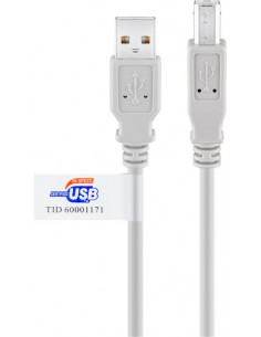 Kabel USB 2.0 Hi-Speed z certyfikatem USB, Szary - Długość kabla 5 m
