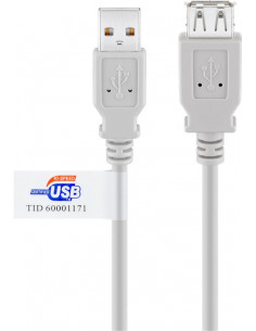 Przedłużacz USB 2.0 Hi-Speed z certyfikatem USB, Szary - Długość kabla 3 m