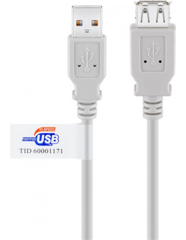 Przedłużacz USB 2.0 Hi-Speed z certyfikatem USB, Szary - Długość kabla 3 m