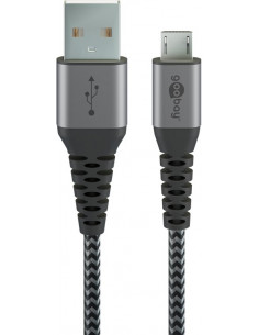 Kabel tekstylny Micro USB na USB-A z metalowymi wtyczkami ( szary / srebrny) 2 m - Długość kabla 2 m
