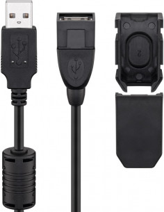 Przedłużacz USB 2.0 Hi-Speed z klipsem zabezpieczającym, Czarny - Długość kabla 2 m