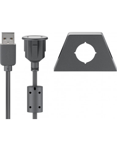 Przedłużacz USB 2.0 Hi-Speed z uchwytem montażowym, czarny - Długość kabla 0.6 m