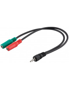 Adapter do słuchawek komputerowych, 1 x 3,5 mm AUX 4-pinowy na 2 x 3,5 mm AUX 3-pinowy - Długość kabla 0.3 m