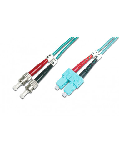 Kabel krosowy patchcord światłowodowy ST/SC duplex MM 50/125 OM3 LSOH 10m turkusowy