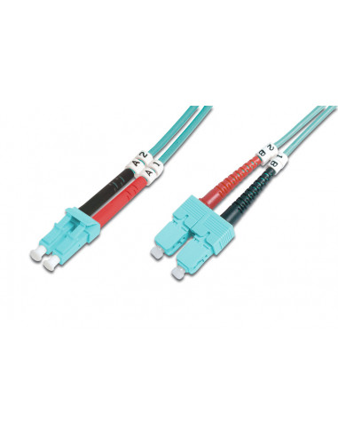 Kabel krosowy patchcord światłowodowy LC/SC duplex OM3 LSOH 10m turkusowy