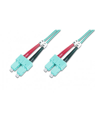 Kabel krosowy patchcord światłowodowy SC/SC duplex 50/125 OM3 LSOH 10m turkusowy