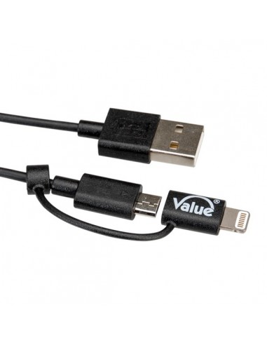 VALUE 8pin+MicroB to USB Charge&Sync Cbl, 1.0m czarny