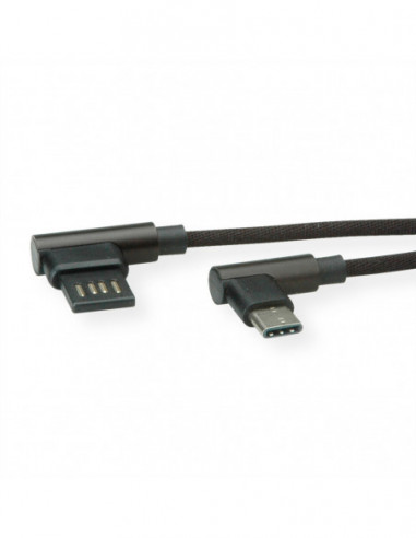 ROLINE Kabel USB 2.0, C (kąt 90°) - A odwracalny, M/M, czarny, 3 m