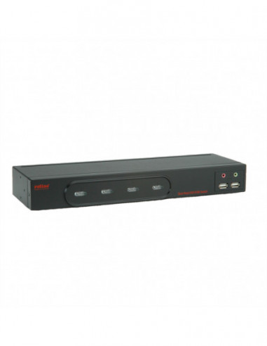 ROLINE Dwugłowicowy przełącznik KVM, 1 użytkownik - 4 komputery, DVI, Audio