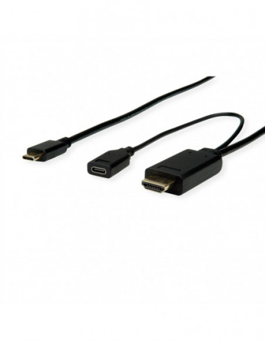 ROLINE Typ C - Kabel HDMI + USB C (PD), M/M, 1 m