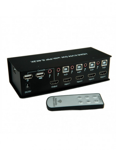 Przełącznik VALUE KVM, 1 użytkownik - 4 komputery, 4K HDMI, USB, Audio, Hub USB