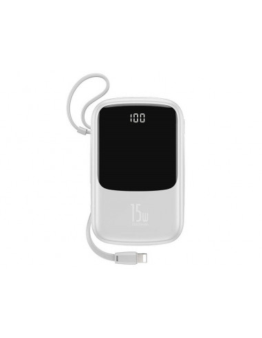 BASEUS Power Bank Qpow z kablem Lightning, USB-C, 2xUSB, 10000mAh, 15W (PPQD-B02) Biały